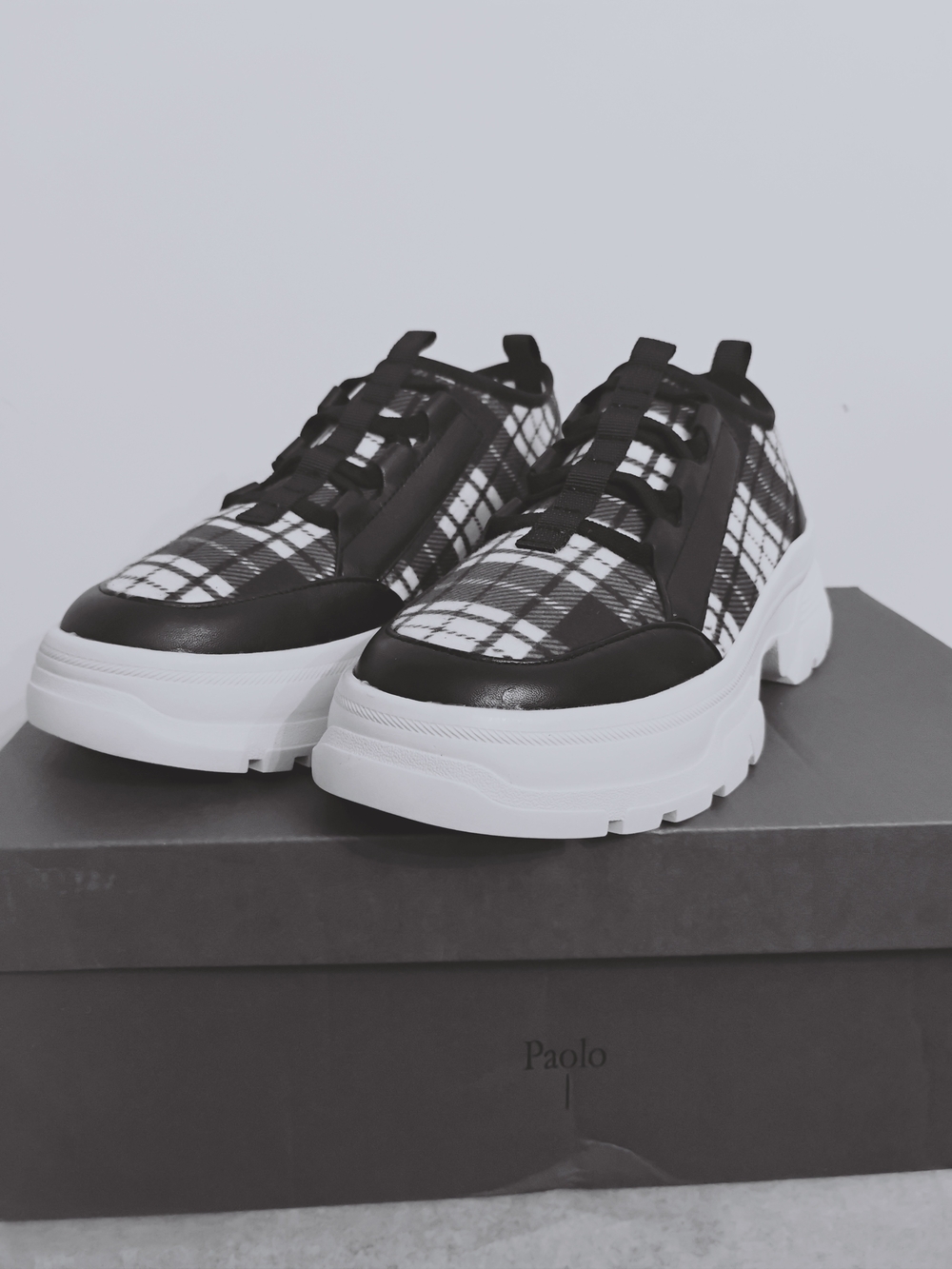 Paolo Rowen Black & White Plaid Platform Sneakers